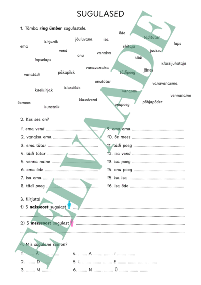 "Sugulased - sõnavaraharjutused"