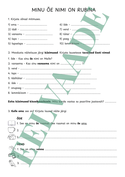 "Minu õe nimi on Rubina (omastav kääne)"