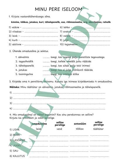 "Minu pere iseloom (omadussõnad)"