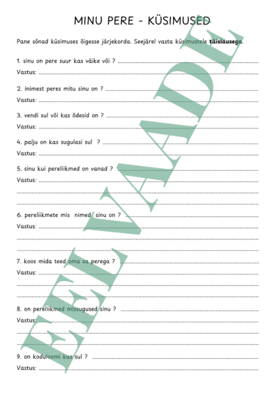 "Minu pere - küsimused"