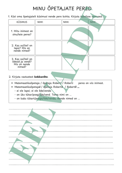 "Minu õpetajate pered - küsi ja kirjuta"
