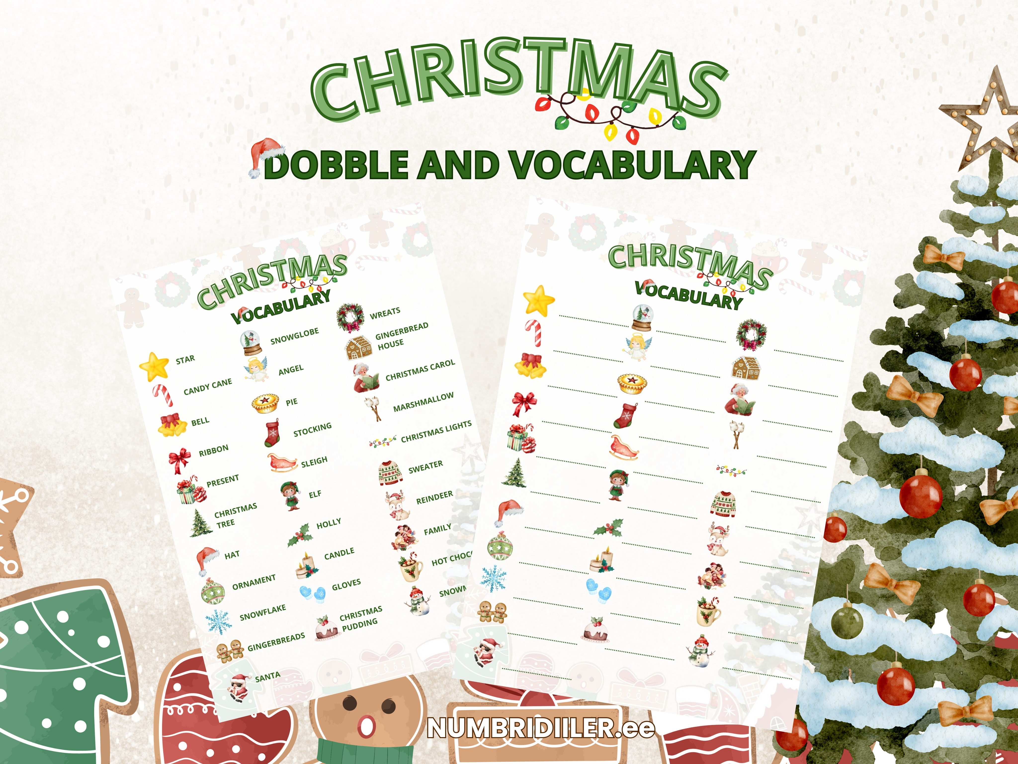 Jõulude dobble ingliskeelse sõnavara arendamiseks algklassidele