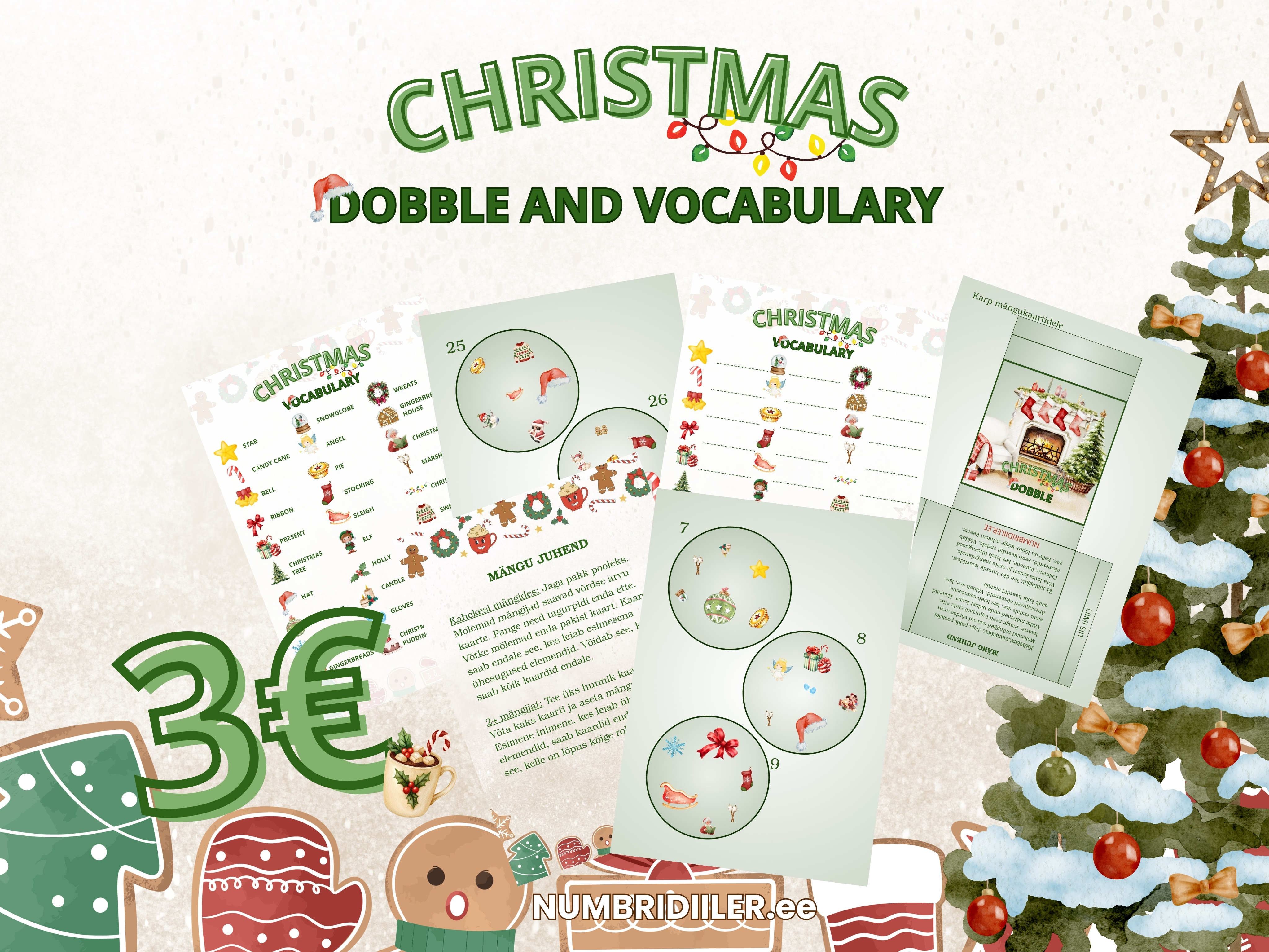 Jõulude dobble ingliskeelse sõnavara arendamiseks algklassidele