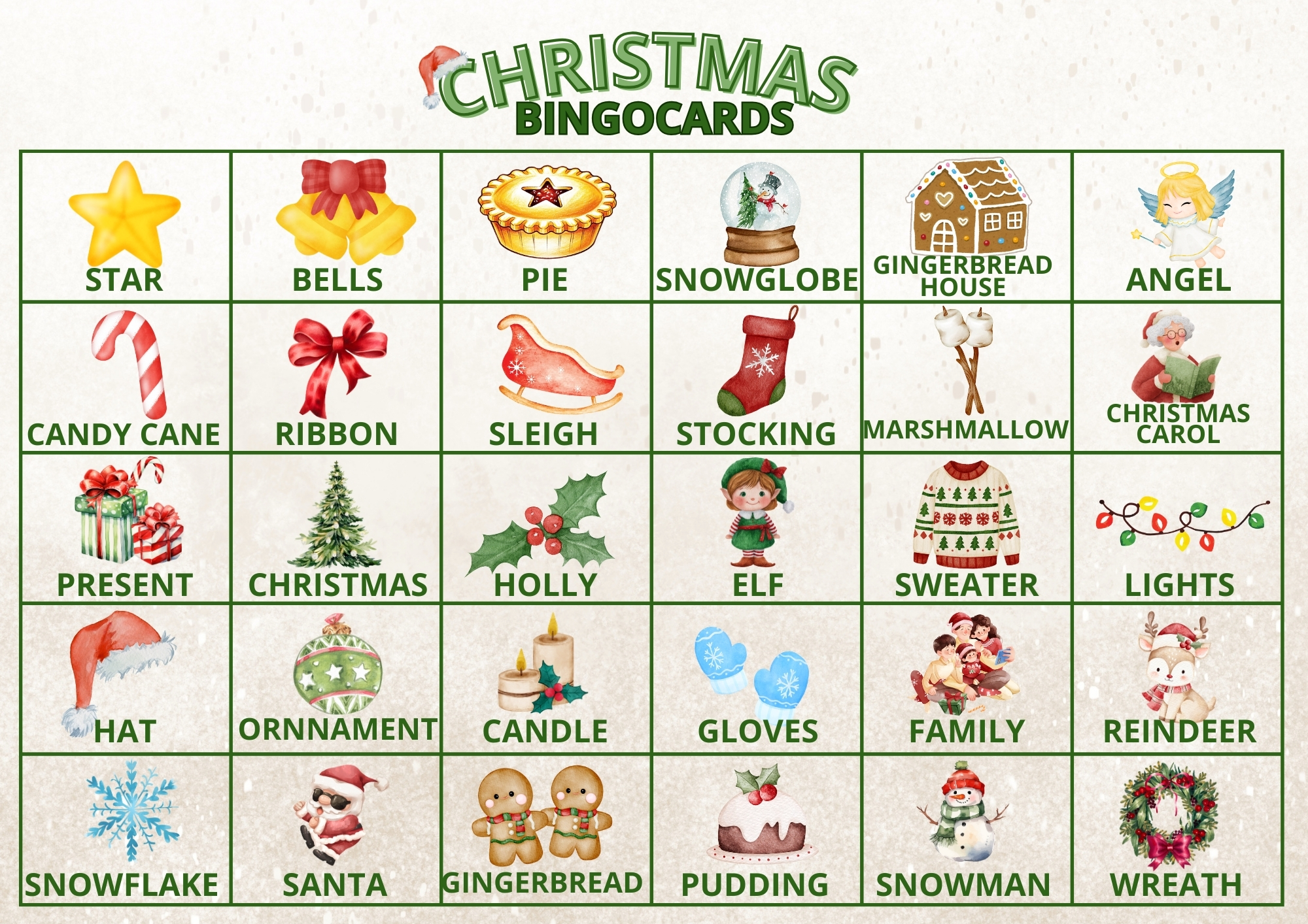 Jõulude bingo inglise keelse sõnavara arendamiseks ja toetamiseks