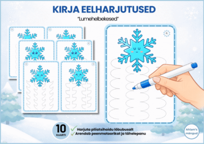 Kirja eelharjutuste kaardikomplekt “Lumehelbekesed”