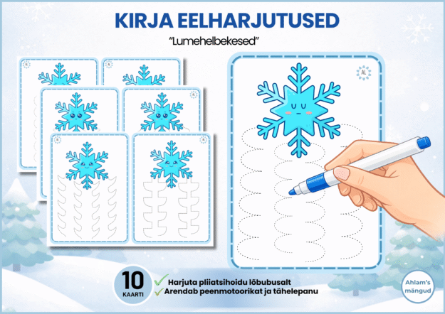 Kirja eelharjutuste kaardikomplekt “Lumehelbekesed”