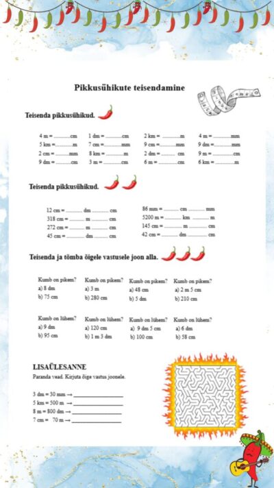 Teisendamine vürtsiülesannete abil (pikkusühikud)