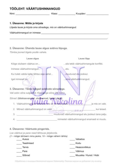 Tööleht: Väärtushinnangud