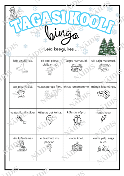 Jõuluvaheaja bingo "Tagasi kooli"