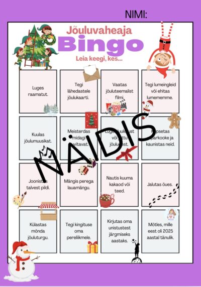 Jõuluvaheaja bingo