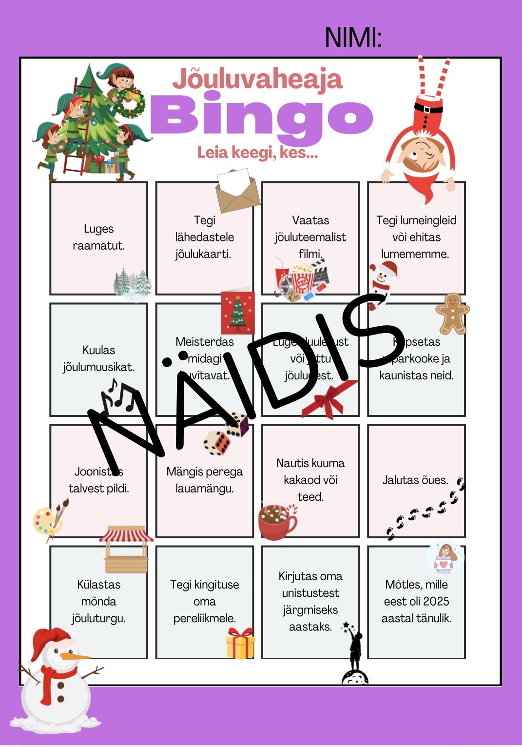 Jõuluvaheaja bingo