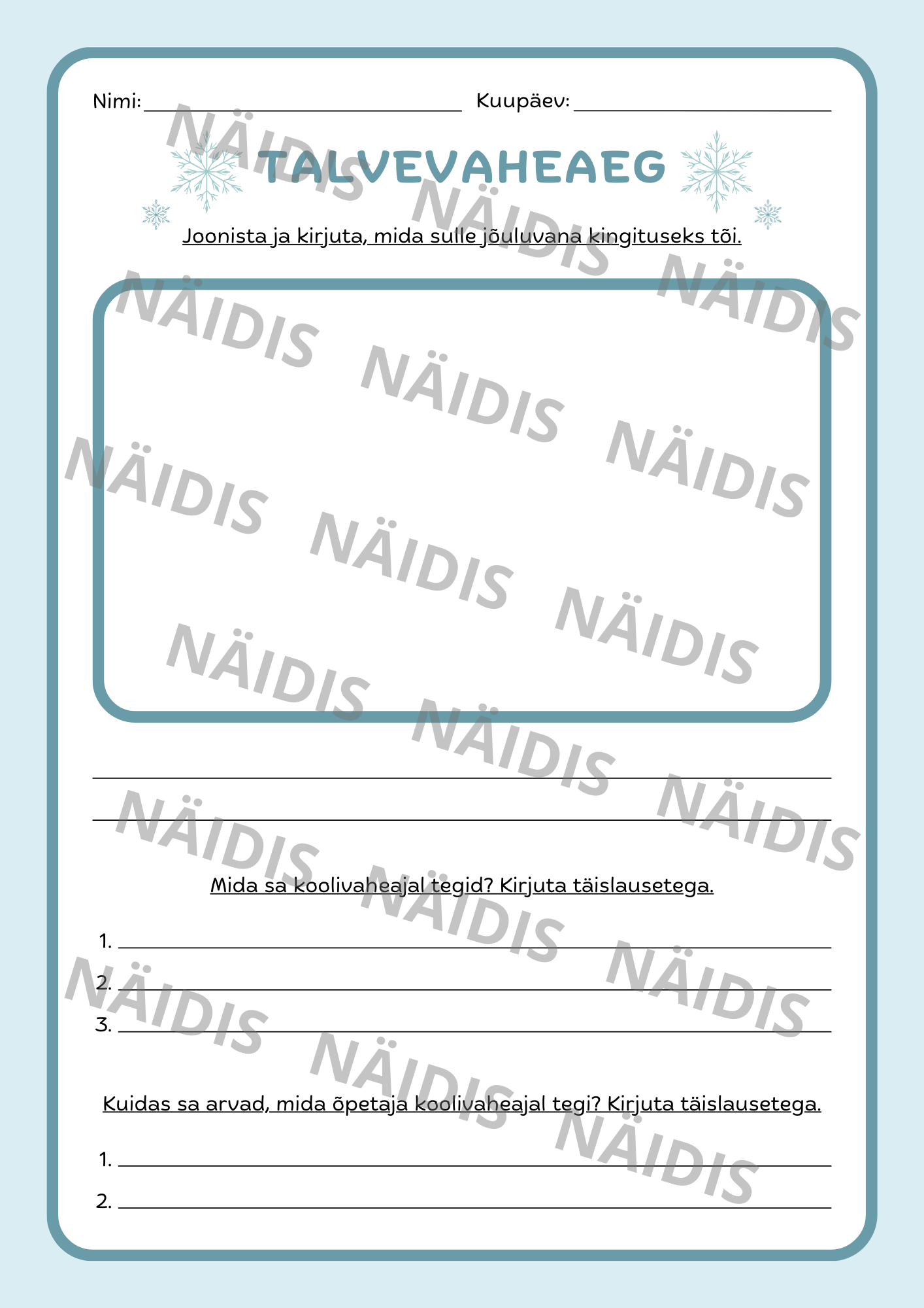 Tööleht "TALVEVAHEAEG" - Image 2