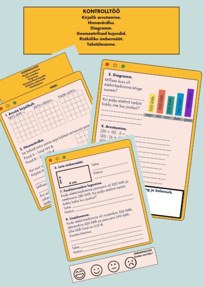 Kokkuvõttev töö: Kirjalik arvutamine. Hinnavõrdlus. Diagramm. Geomeetrilised kujundid. Ristküliku ümbermõõt. Tekstülesanne.