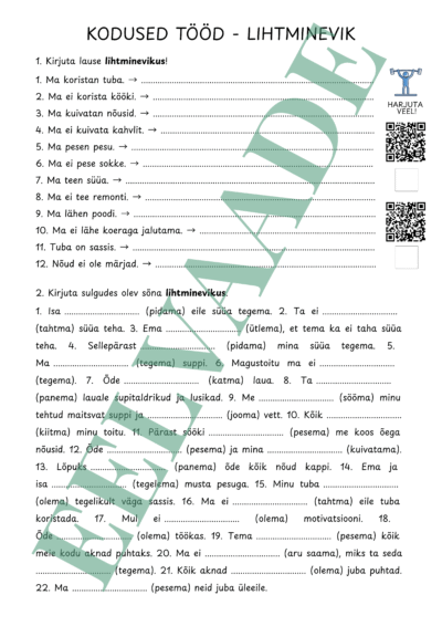 "KODUTÖÖD - lihtminevik + 2 QR"