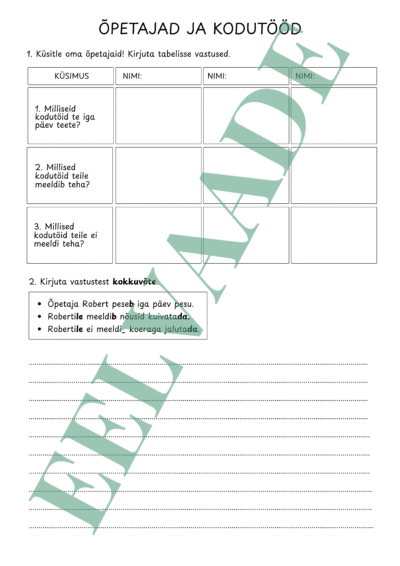 "KODUTÖÖD: "Õpetajad ja kodutööd" (küsi ja kirjuta)"