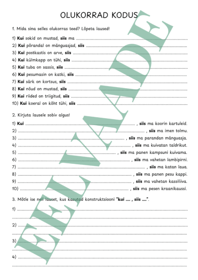 "KODUTÖÖD: "Olukorrad kodus" (kui .... , siis ....)"