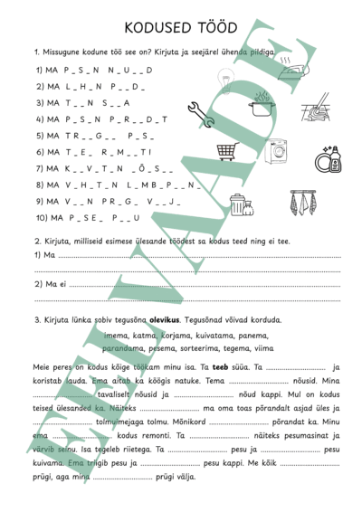"KODUTÖÖD - sõnavara ja tegusõnad olevikus"