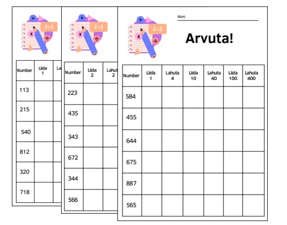 Täiskümnete ja -sadade liitmine ning lahutamine 1000 piires