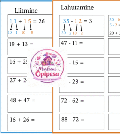 Liitmine ja lahutamine 100 piires järguületamiseta (õpetusega)