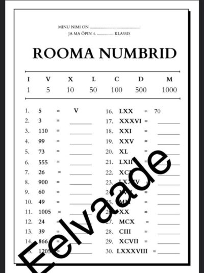 Tunnikontroll: Rooma numbrid