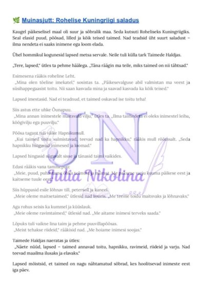 Taimed inimese elus: muinasjutt + tööleht