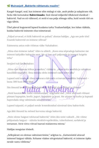 Bakterid inimese elus: muinasjutt + tööleht
