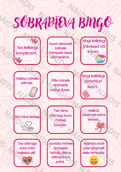 Sõbrapäeva/valentinipäeva BINGO