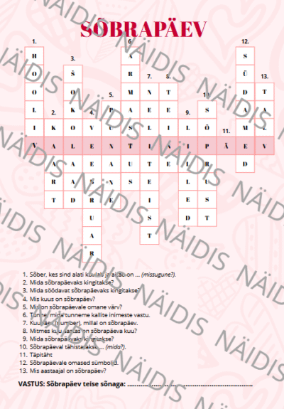 Sõbrapäeva/valentinipäeva ristsõna