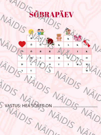 Sõbrapäeva/valentinipäeva ristsõna piltidega