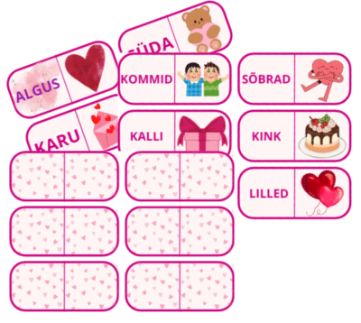 Sõbrapäeva/valentinipäeva doomino sõnadega