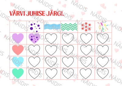 Sõbrapäev/valentinipäev juhise järgi värvimine