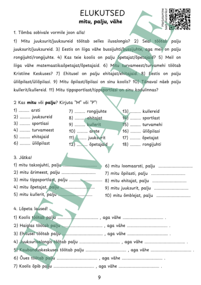 "ELUKUTSED - mitu, palju vähe + QR"