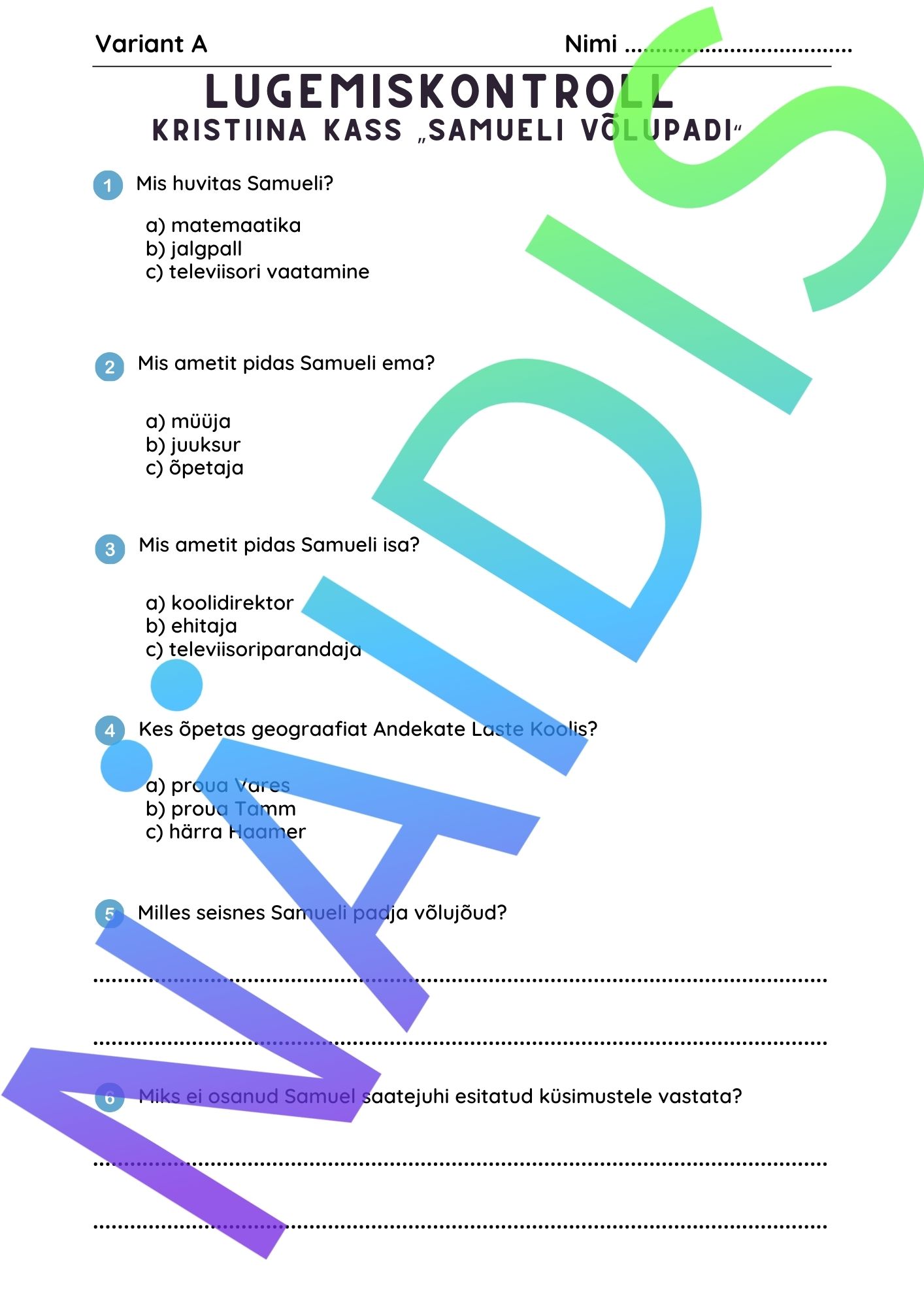 Lugemiskontroll "Samueli Võlupadi"