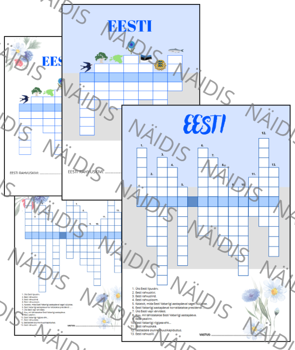 Komplekt: ristsõna Eesti Vabariik (piltidega, küsimustega)