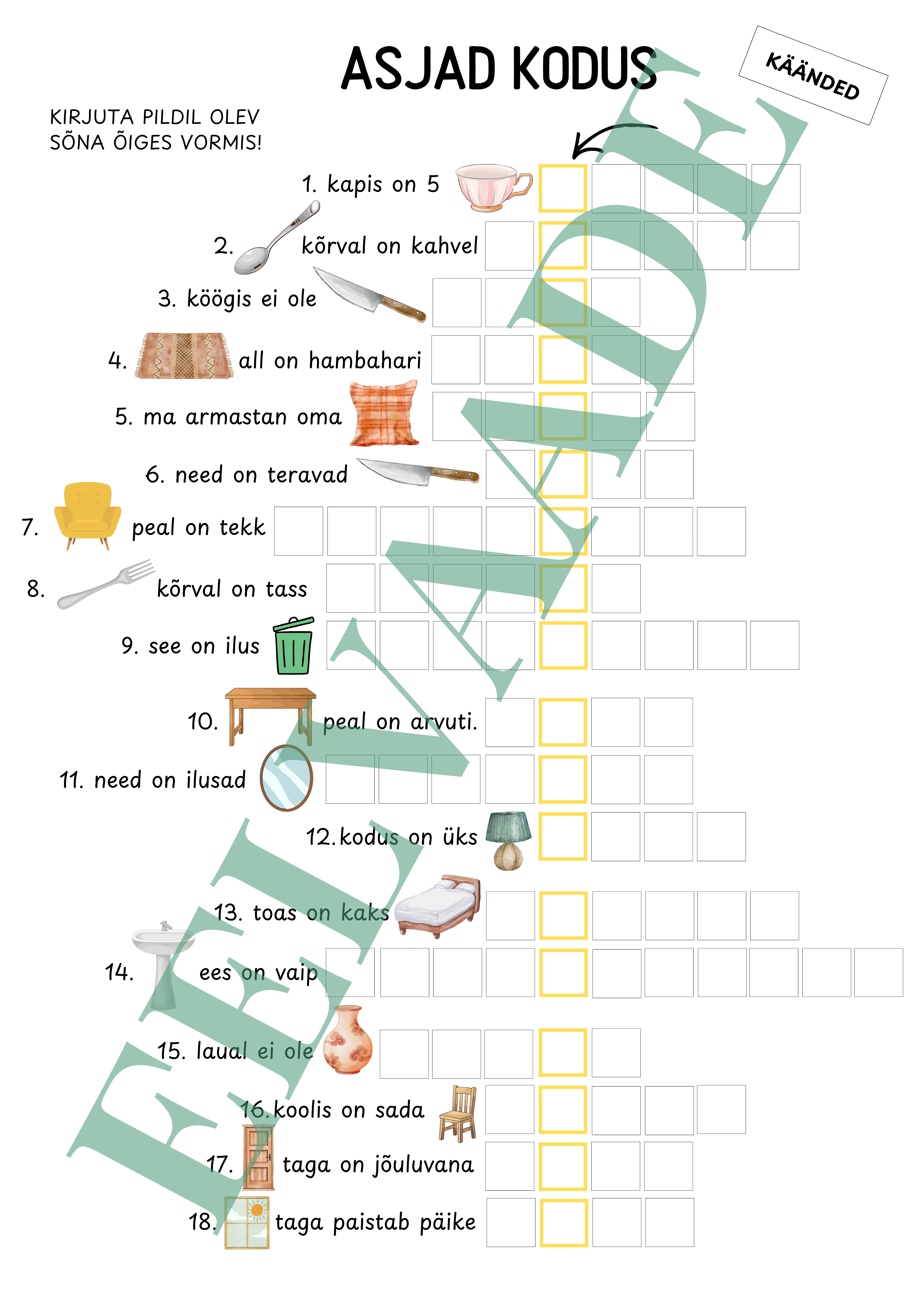 "Asjad kodus ja käänded - ristsõna"