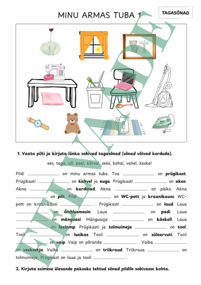 "Minu armas tuba - tagasõnad, mööbel, kodumasinad" (3 lk)