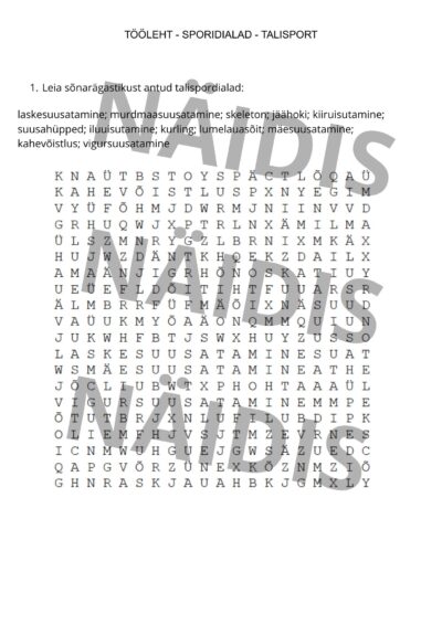 Tööleht - spordialad - talisport