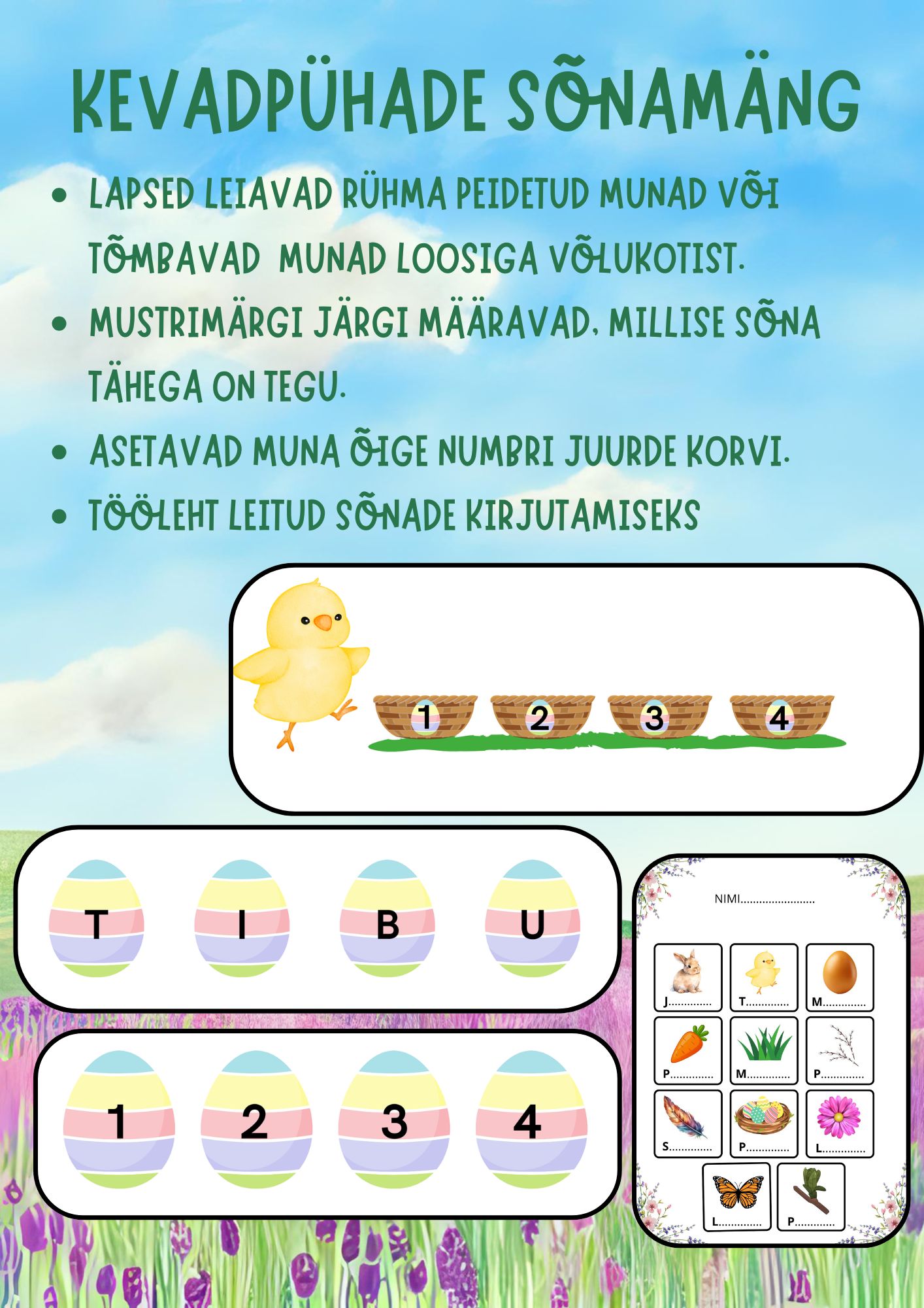 Kevadpühade sõnamäng – mustrituvastus, täheõppe ja sõna moodustamine