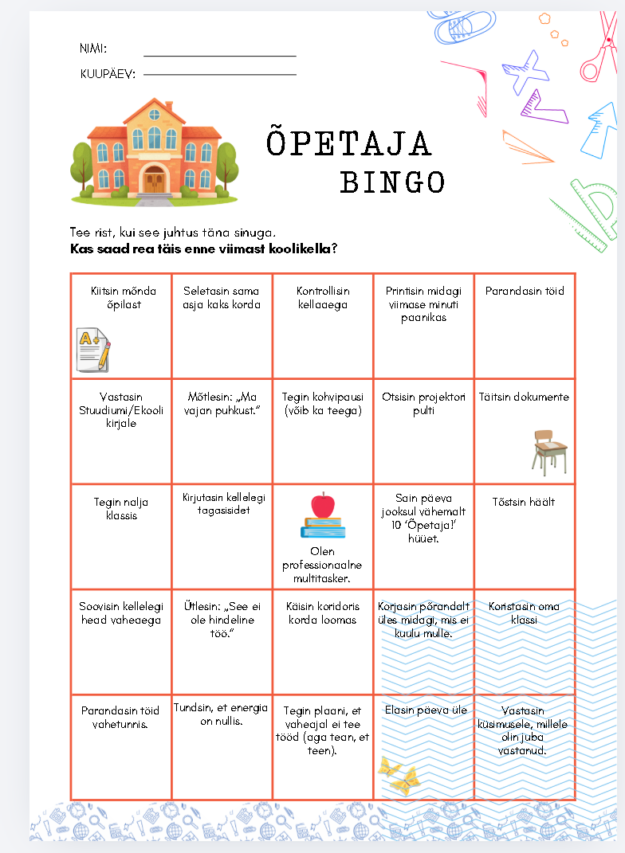 ÕPETAJA BINGO – vaimse tervise vitamiin enne vaheaega