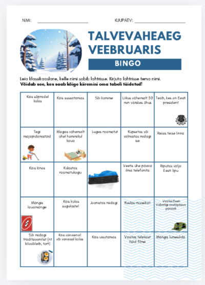 Talvevaheaja/vabariigi aastapäeva (veebruar) BINGO