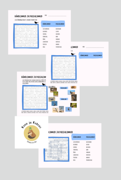 RÄNDLINNUD JA PAIGALINNUD töölehed, sõnarägastikud