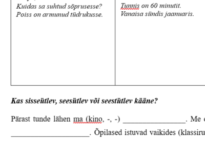 Sisekohakäänded. B1