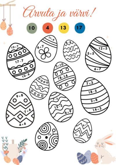 Lihavõtte teemaline "arvuta ja värvi"