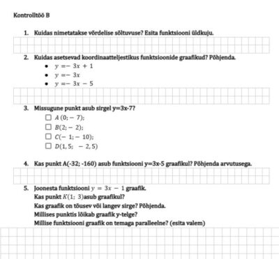 7.klassi kontrolltöö - võrdeline sõltuvus, lineaarfunktsioon
