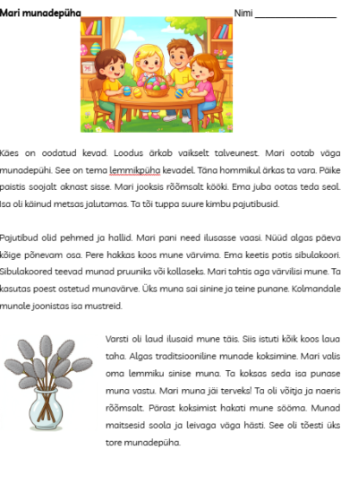 Funktsionaalne lugemine- Mari munadepühad