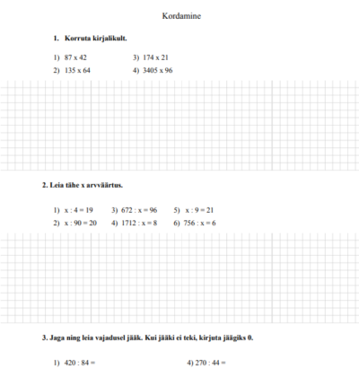 Kahekohalise arvuga korrutamine ning jagamine, kordavad ülesanded