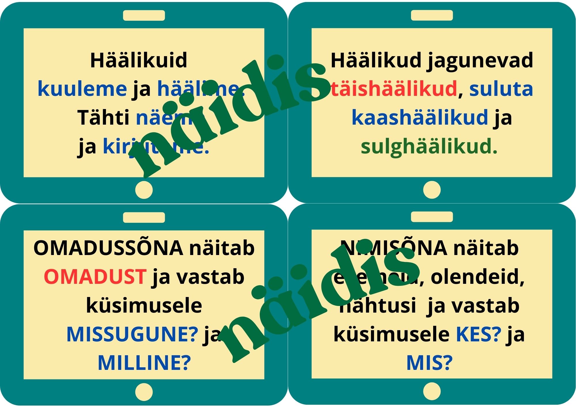 Eesti keele reeglikaardid algklassidele- ÕPIN JA KINNISTAN