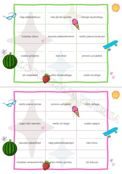 Bingomäng "Suveseiklused" (4 tk)