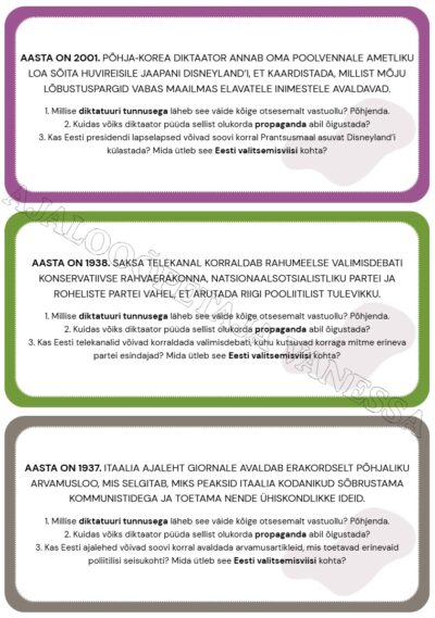 Õppesedelid "Absurdsed väited diktatuuridest" (6 tk)