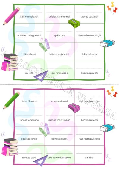 Bingomäng "Kooliaasta lõpp" (4 tk)
